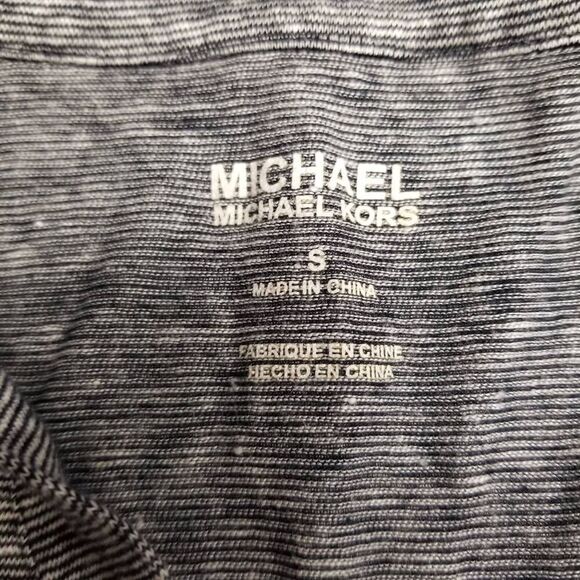 Michael Kors Black and White Short Sleeve Polo Shirt Linen Blend - Picture 5 of 7